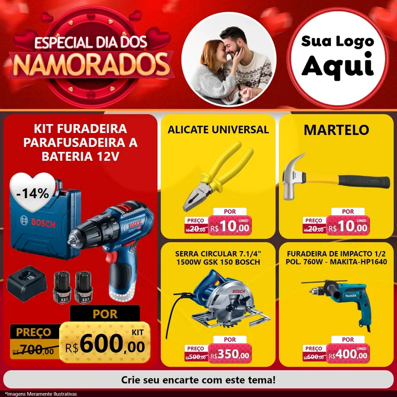 Modelo de Rede Social para Feed Facebook com o tema Especial Dia Dos Namorados para Maquinas e Ferramentas