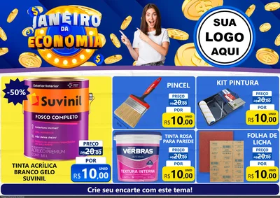 Modelo de Encarte para Encarte A4 Horizontal com o tema Janeiro da Economia para Tintas e Ferramentas