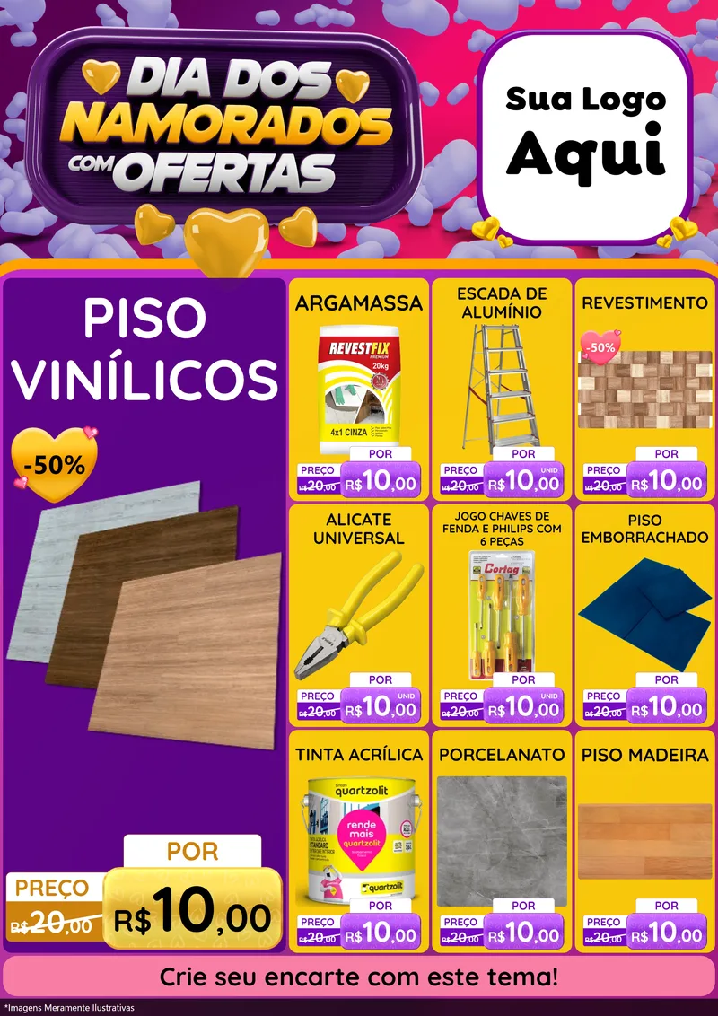 Modelo de Encarte para Encarte A4 Vertical com o tema Dia Dos Namorados Com Ofertas para Material para Construção