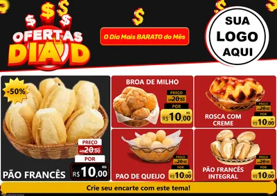 Modelo de Encarte para Encarte A4 Horizontal com o tema Ofertas Dia D para Padaria
