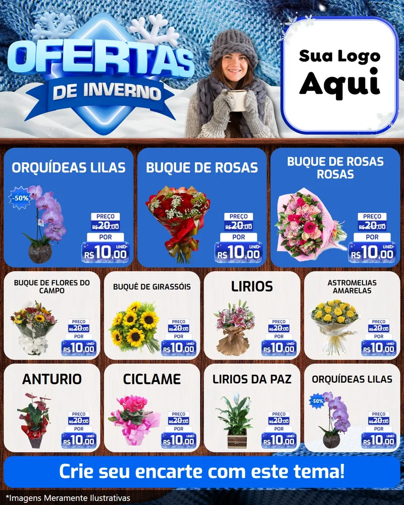Modelo de Rede Social para Feed Instagram com o tema Ofertas de Inverno para Floricultura e jardim