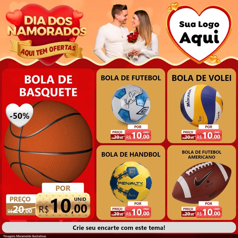 Modelo de Rede Social para Feed Facebook com o tema Dia dos Namorados - Aqui Tem Ofertas para Artigos Esportivos
