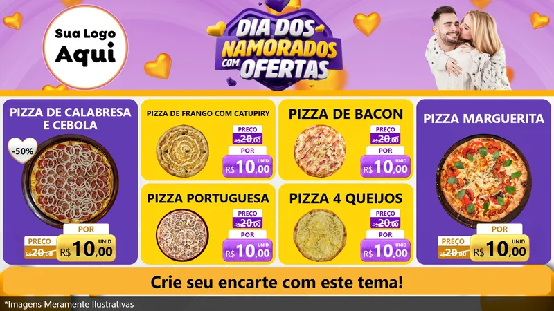 Modelo de TV para TV Horizontal com o tema Dia Dos Namorados Com Ofertas para Pizzaria