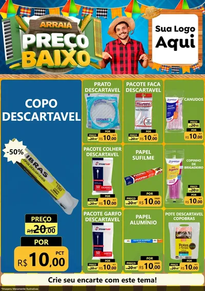 Modelo de Encarte para Encarte A4 Vertical com o tema Arraiá de Preço Baixo - Junina para Embalagens
