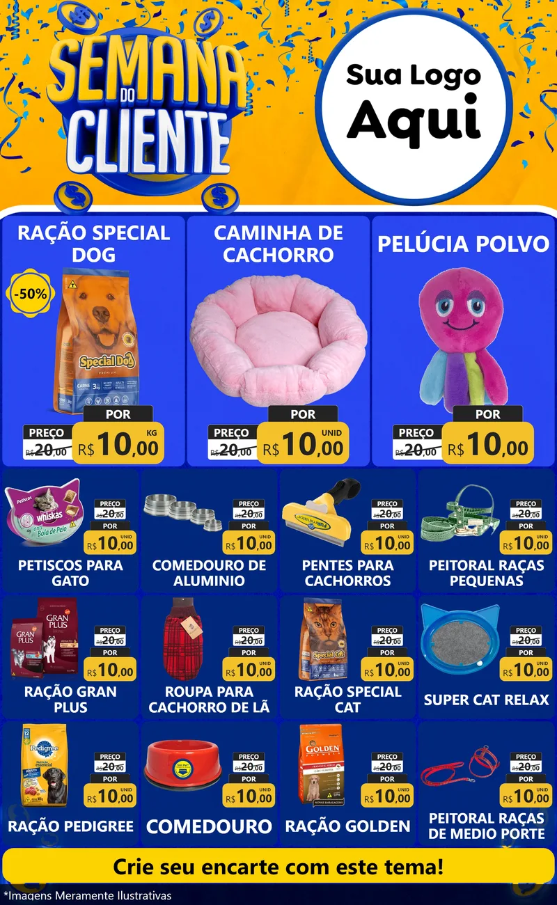 Modelo de Encarte para Encarte Grande com o tema Semana do Cliente para Pet Shop