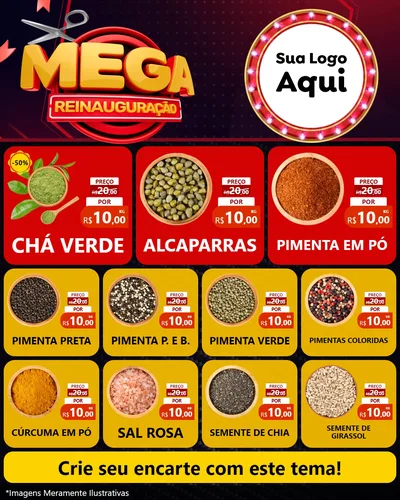 Modelo de Rede Social para Feed Instagram com o tema Mega Reinauguração para Produtos Naturais