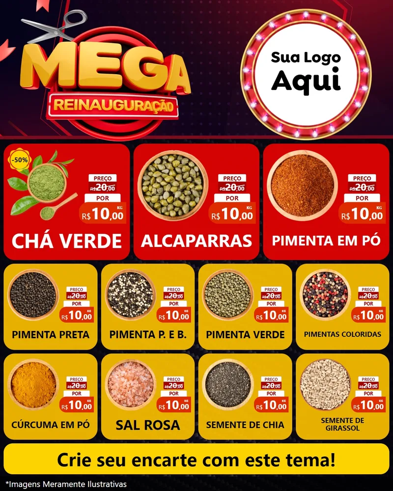 Modelo de Rede Social para Feed Instagram com o tema Mega Reinauguração para Produtos Naturais