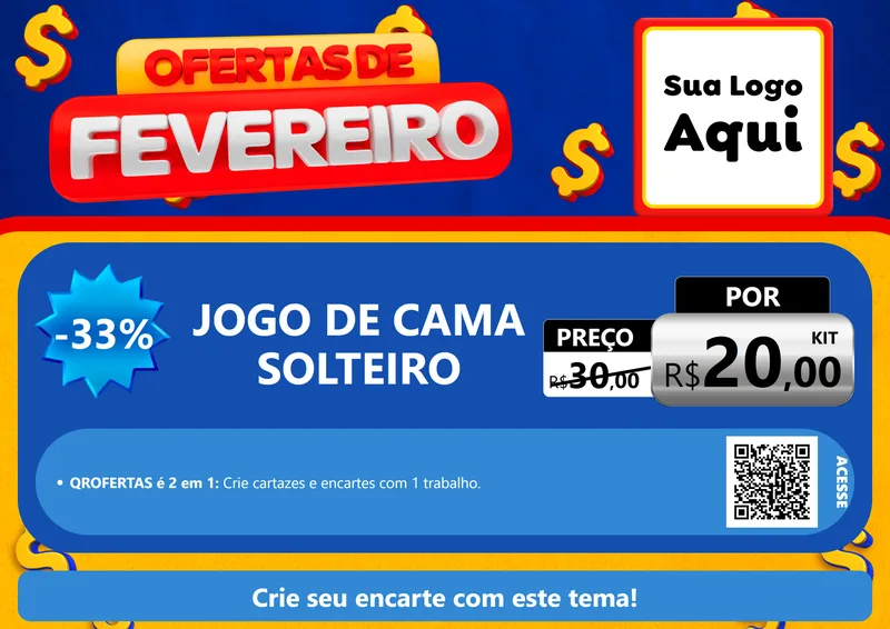 Modelo de Cartaz para Cartaz A4 Horizontal com o tema Ofertas de Fevereiro para Cama, Mesa e Banho