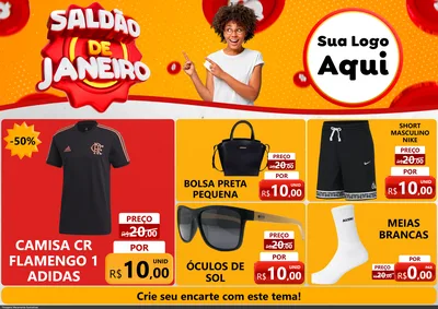 Modelo de Encarte para Encarte A4 Horizontal com o tema Saldão de Janeiro para Roupas e acessórios