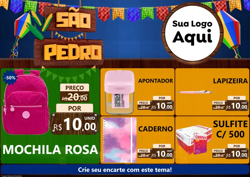 Modelo de Encarte para Encarte A4 Horizontal com o tema São Pedro para Papelaria