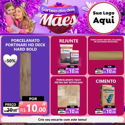 Modelo de Rede Social para Feed Facebook com o tema Sorteio Dia das Mães para Pisos e revestimentos