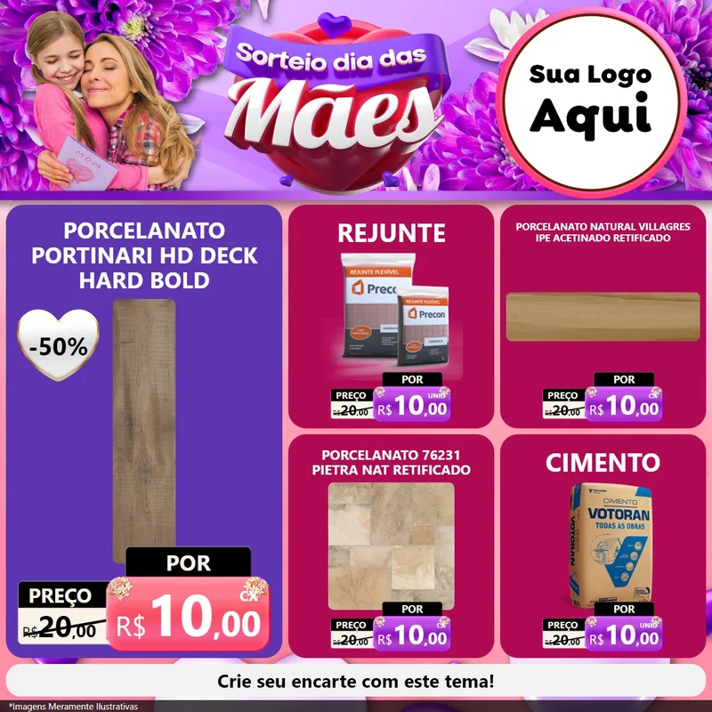 Modelo de Rede Social para Feed Facebook com o tema Sorteio Dia das Mães para Pisos e revestimentos