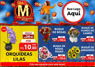 Modelo de Encarte para Encarte A4 Horizontal com o tema Dia M - O Dia Mais Barato Do Mês para Floricultura e jardim