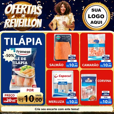 Modelo de Rede Social para Feed Facebook com o tema Ofertas de Réveillon para Peixaria