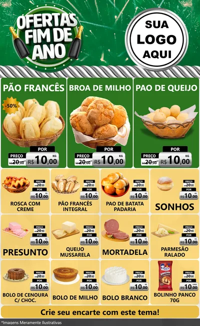 Modelo de Encarte para Encarte Grande com o tema Ofertas Fim de Ano para Padaria