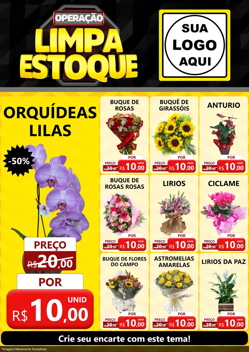 Modelo de Encarte para Encarte A4 Vertical com o tema Operação Limpa Estoque para Floricultura e jardim