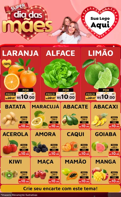 Modelo de Encarte para Encarte Grande com o tema Super Dia Das Mães para Hortifrúti