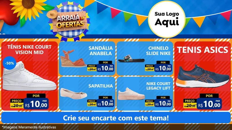Modelo de TV para TV Horizontal com o tema Arraiá de Ofertas para Calçados