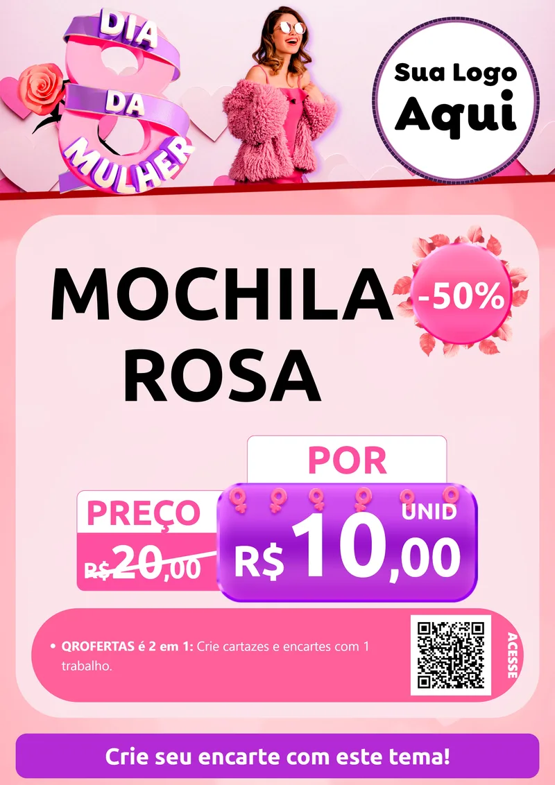 Modelo de Cartaz para Cartaz A4 Vertical com o tema Dia da Mulher para Papelaria