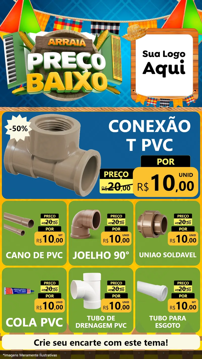 Modelo de Rede Social para Stories com o tema Arraiá de Preço Baixo - Junina para Tubos e conexões