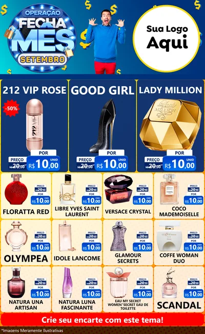 Modelo de Encarte para Encarte Grande com o tema Operação Fecha Mês Setembro para Perfumes