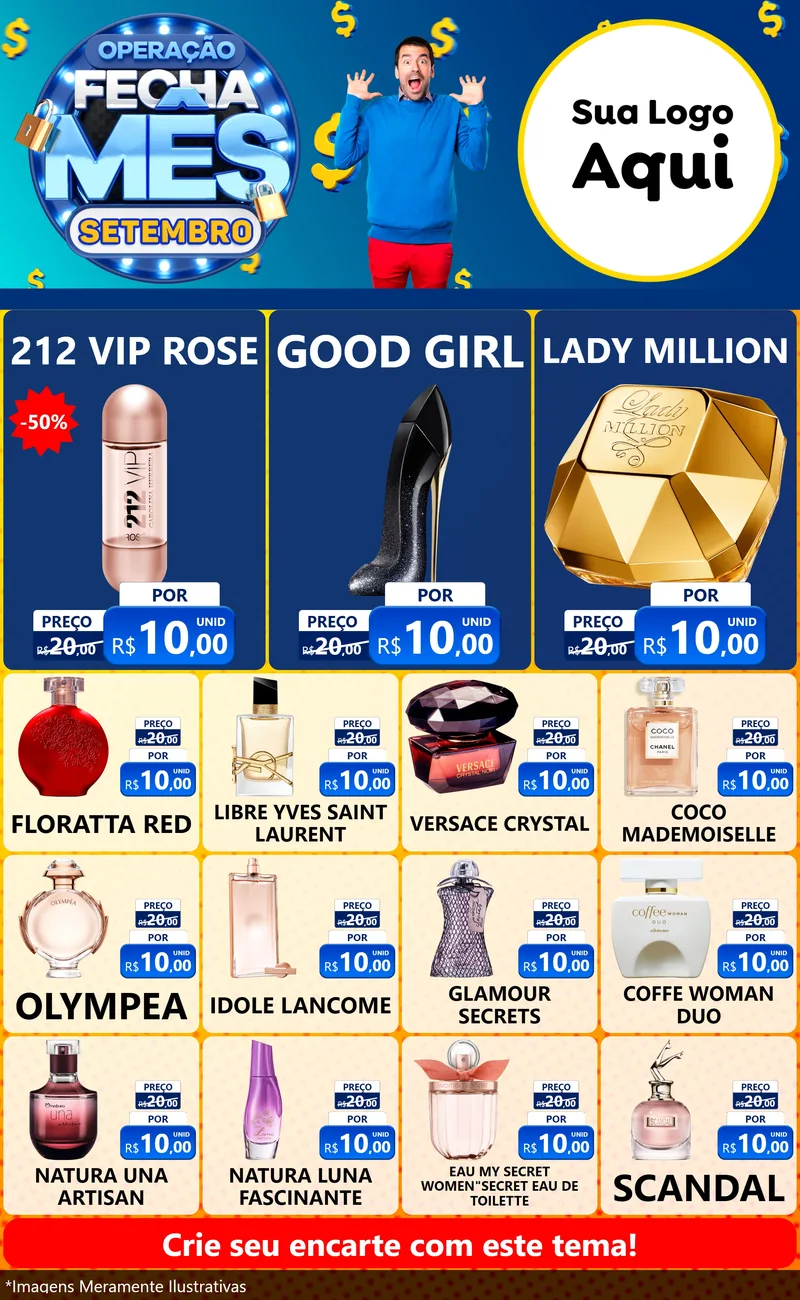 Modelo de Encarte para Encarte Grande com o tema Operação Fecha Mês Setembro para Perfumes