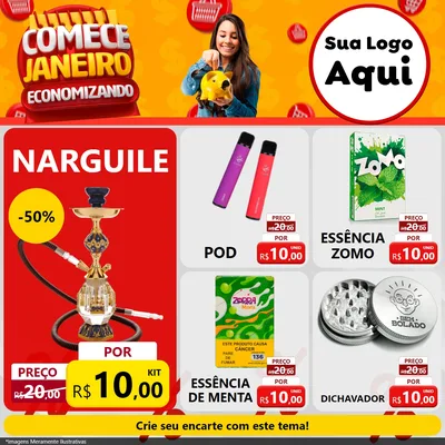 Modelo de Rede Social para Feed Facebook com o tema Comece Janeiro Economizando para Tabacaria