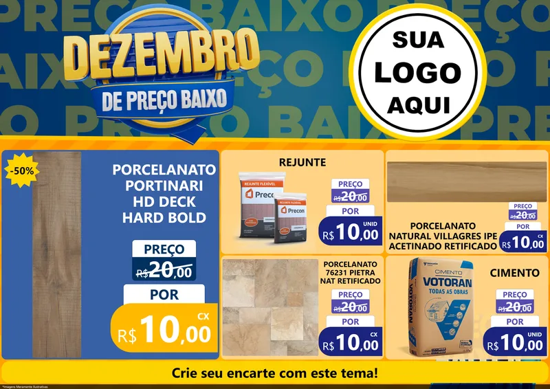 Modelo de Encarte para Encarte A4 Horizontal com o tema Dezembro de Preço Baixo para Pisos e revestimentos