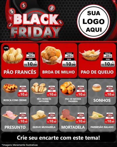 Modelo de Rede Social para Feed Instagram com o tema Black Friday para Padaria