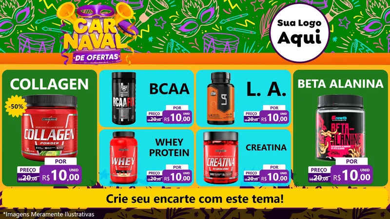 Modelo de TV para TV Horizontal com o tema Carnaval de Ofertas para Suplementos alimentares