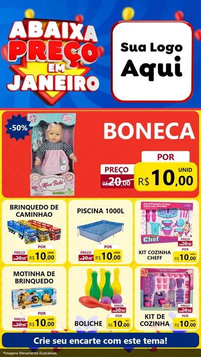 Modelo de Rede Social para Stories com o tema Abaixa Preço em Janeiro para Brinquedos
