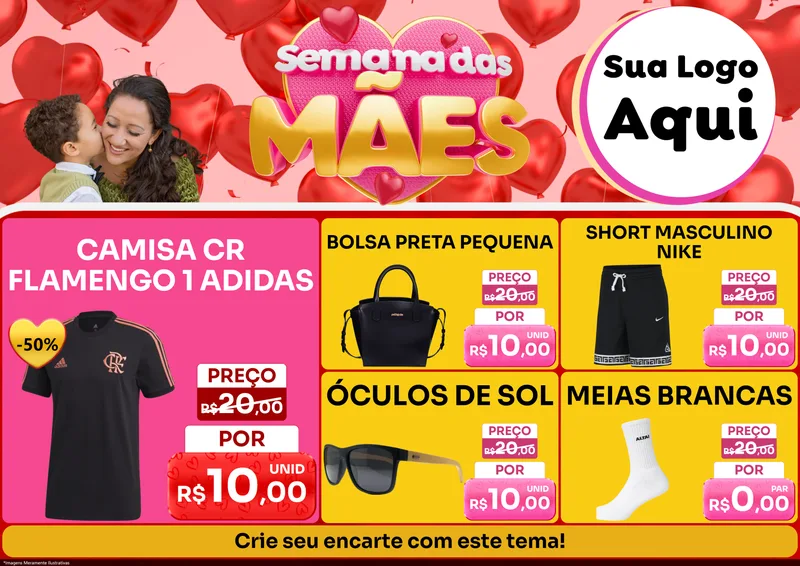 Modelo de Encarte para Encarte A4 Horizontal com o tema Semana Das Mães para Roupas e acessórios