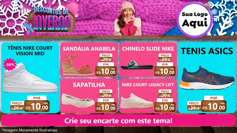 Modelo de TV para TV Horizontal com o tema Descontos de Inverno para Calçados