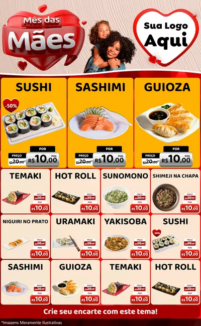 Modelo de Encarte para Encarte Grande com o tema Mês das Mães para Comida japonesa