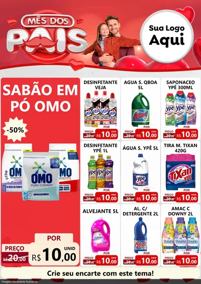 Modelo de Encarte para Encarte A4 Vertical com o tema Mês dos Pais para Produtos de Limpeza