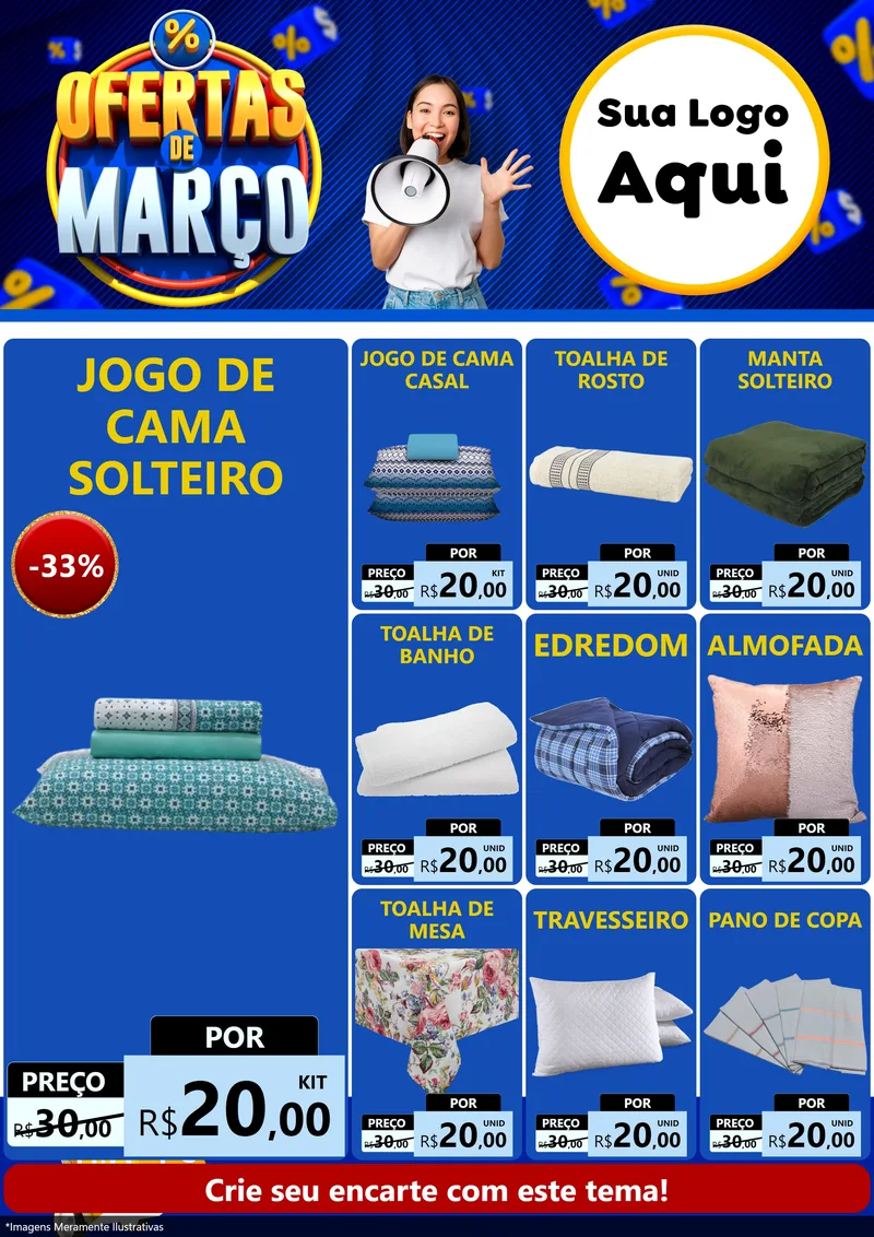 Modelo de Encarte para Encarte A4 Vertical com o tema Ofertas de Março para Cama, Mesa e Banho