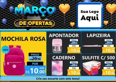 Modelo de Encarte para Encarte A4 Horizontal com o tema Março de Ofertas para Papelaria