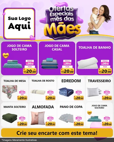Modelo de Rede Social para Feed Instagram com o tema Ofertas Especiais - Mês das Mães para Cama, Mesa e Banho