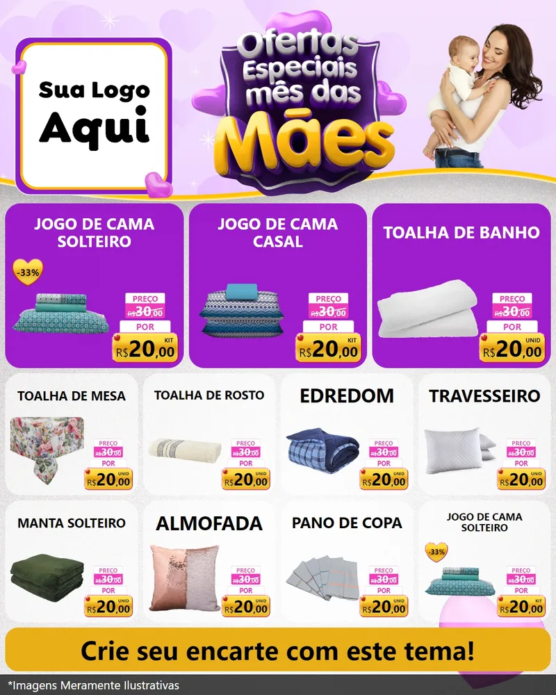 Modelo de Rede Social para Feed Instagram com o tema Ofertas Especiais - Mês das Mães para Cama, Mesa e Banho