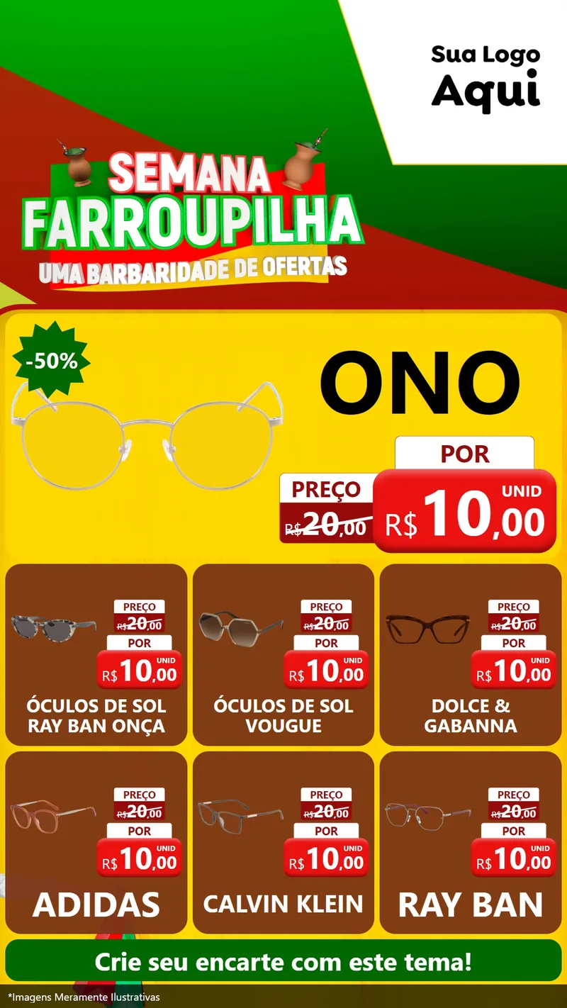 Modelo de Rede Social para Stories com o tema Semana Farroupilha - Uma Barbaridade de Ofertas para Óticas