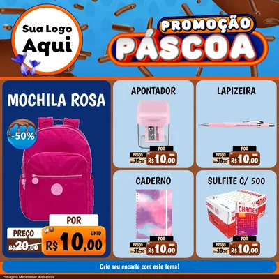 Modelo de Rede Social para Feed Facebook com o tema Promoção Páscoa para Papelaria