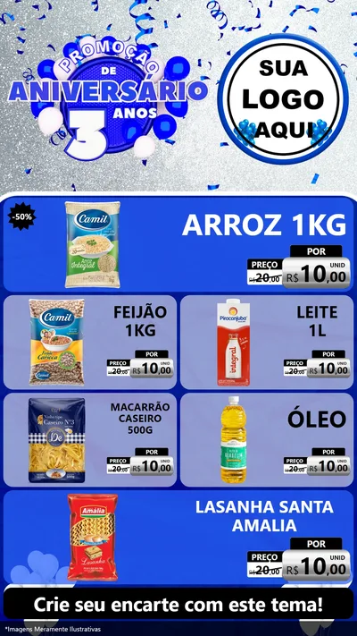 Modelo de TV para TV Vertical com o tema Promoção de Aniversário - 3 Anos para Supermercado