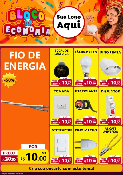 Modelo de Encarte para Encarte A4 Vertical com o tema Bloco da Economia para Materiais Elétricos