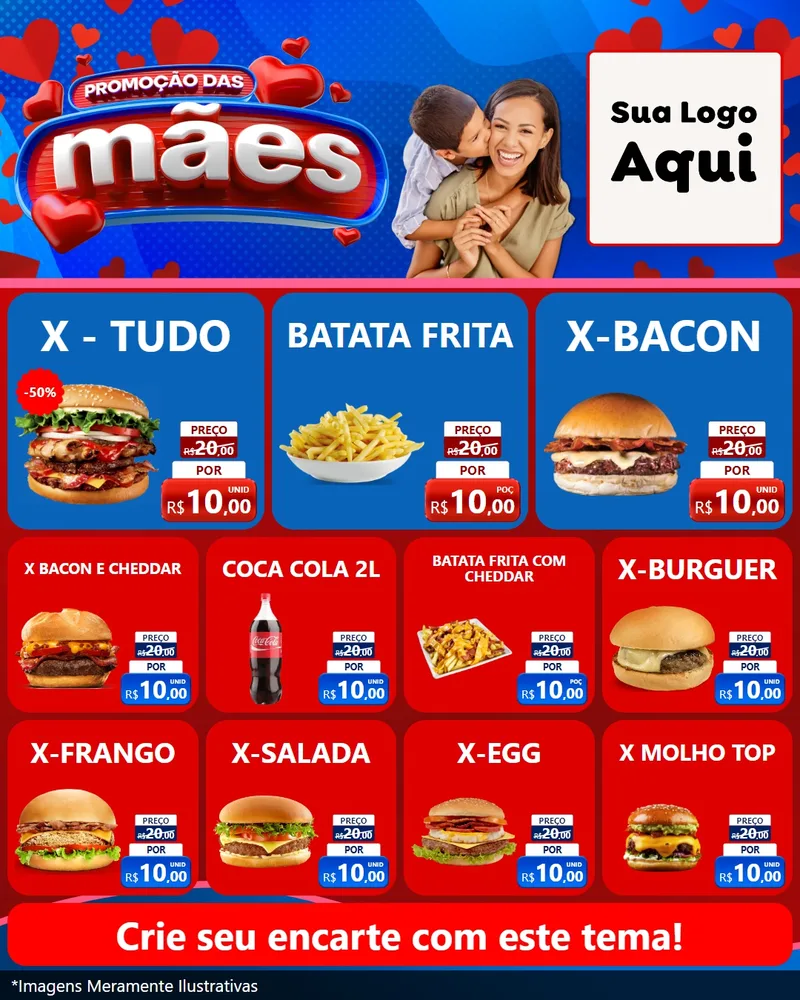Modelo de Rede Social para Feed Instagram com o tema Promoção das Mães para Hamburgueria