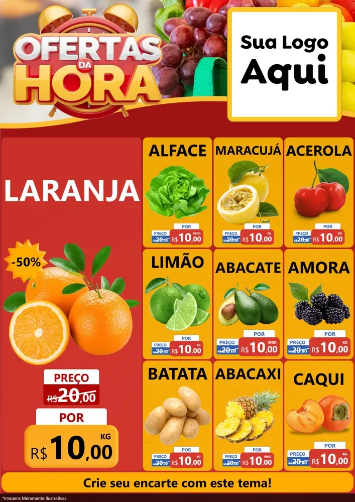 Modelo de Encarte para Encarte A4 Vertical com o tema Ofertas da Hora para Hortifrúti