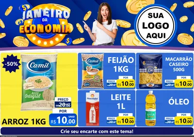 Modelo de Encarte para Encarte A4 Horizontal com o tema Janeiro da Economia para Supermercado
