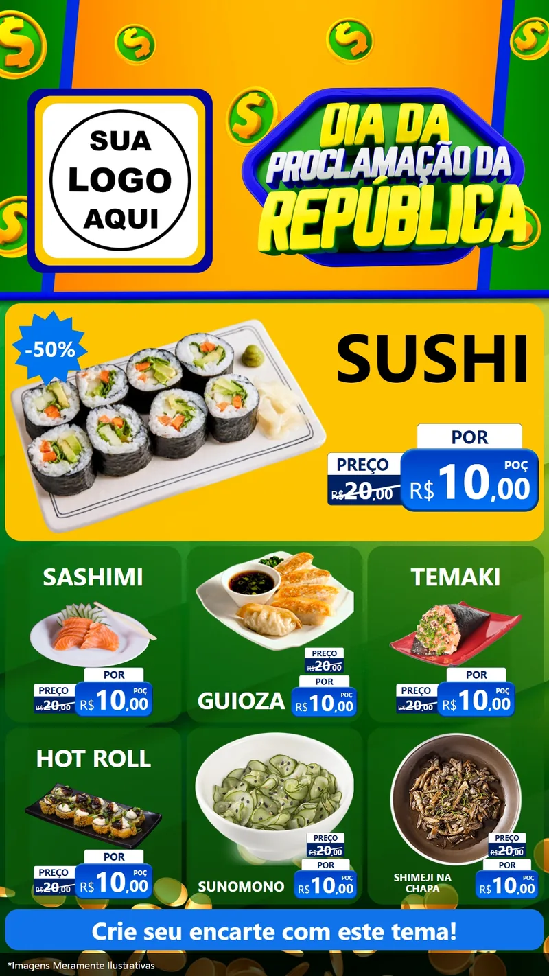 Modelo de Rede Social para Stories com o tema Dia Da Proclamação da República para Comida japonesa