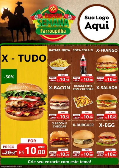 Modelo de Encarte para Encarte A4 Vertical com o tema Especial Semana Farroupilha para Hamburgueria