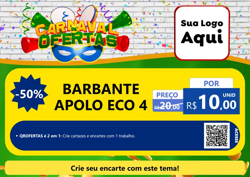 Modelo de Cartaz para Cartaz A4 Horizontal com o tema Carnaval de Ofertas para Armarinho e Aviamentos