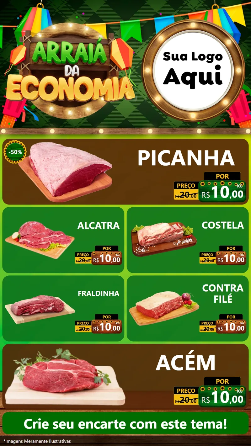 Modelo de TV para TV Vertical com o tema Arraiá de Economia para Açougue